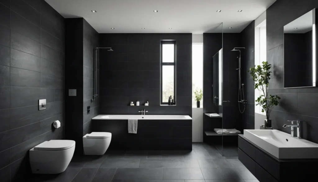carrelage foncé dans la salle de bain