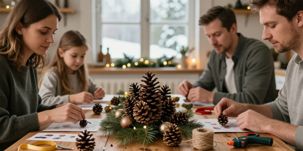 fabriquer centre de table noel pomme de pin